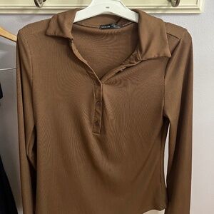 Half button up rib-knit long sleeve
